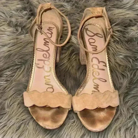 Sam Edelman Odila Scalloped Heel Sandals Camel Suede Nude Size 10 - Picture 3 of 11